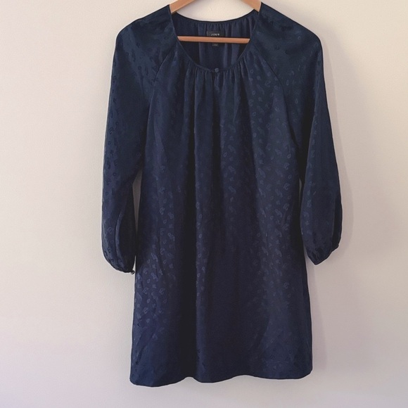 J. Crew Silk Blue Tonal Paisley Lined 3/4 Sleeve Shift Keyhole Dress Size 6 - Picture 9 of 12